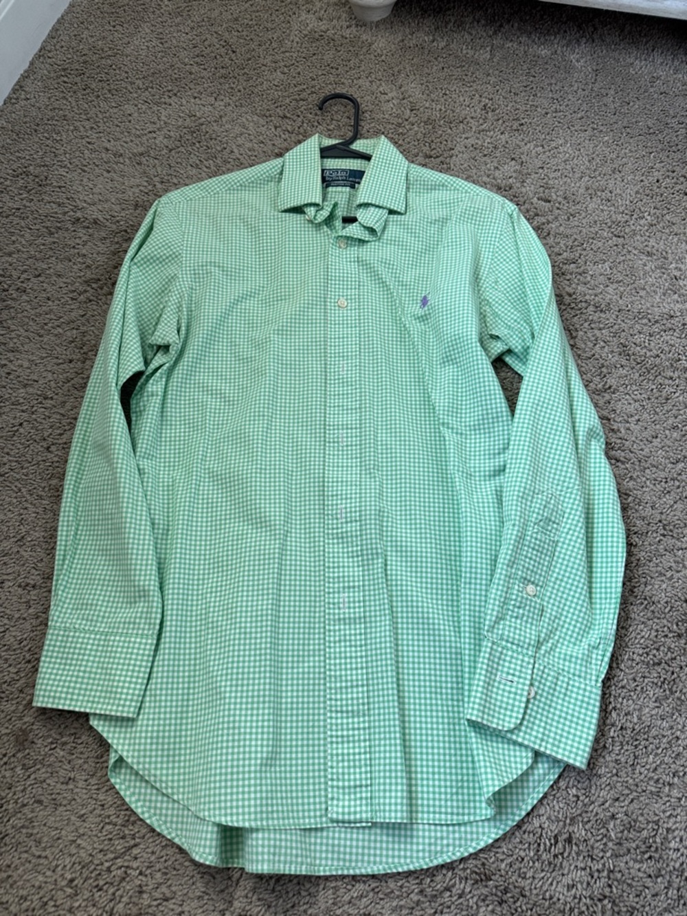 Polo by Ralph Lauren Mint Green Gingham Long-Sleeve Dress Shirt